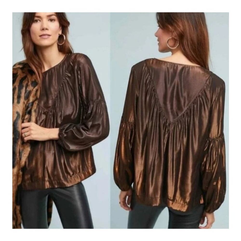 NEW Anthropolgie Amadi Bronze Metallic Top Blouse XSP Party Event Retro Glam XS